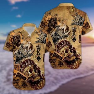 Beach Shirt Hawaiian Aloha Shirts Crown King Poker Skull