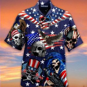 Beach Shirt Hawaiian Aloha Shirts Eagle Patriotic Skull