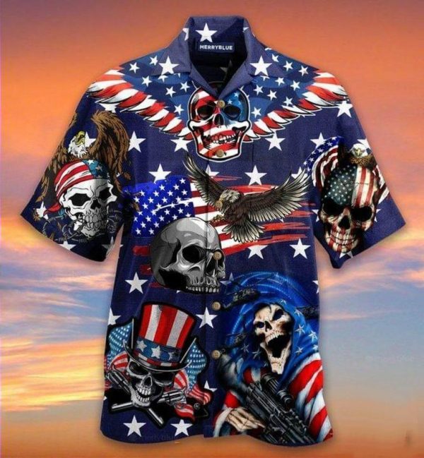 Beach Shirt Hawaiian Aloha Shirts Eagle Patriotic Skull