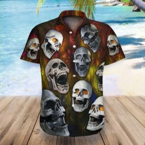Beach Shirt Hawaiian Aloha Shirts Funny Skull Tropical