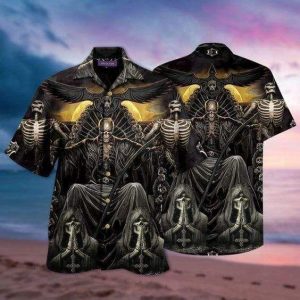 Beach Shirt Hawaiian Aloha Shirts Grim Reaper Dark Skull