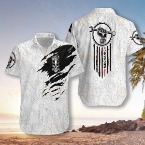 Beach Shirt Hawaiian Aloha Shirts Mechanic Skull