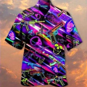 Beach Shirt Hawaiian Aloha Shirts Skull And Gun Real Men-1