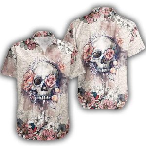 Beach Shirt Hawaiian Aloha Shirts Skull Flower Dh-1