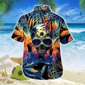 Beach Shirt Hawaiian Aloha Shirts Skull Flower Leaves