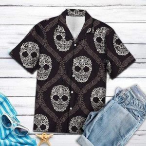 Beach Shirt Hawaiian Aloha Shirts Skull Mandala