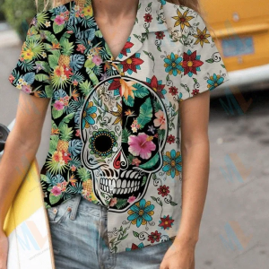 Beach Shirt Hawaiian Aloha Shirts Sugar Skull Holiday-1