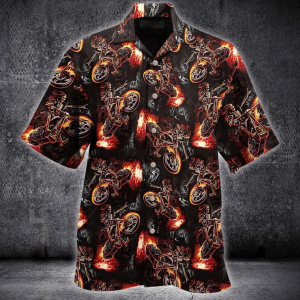 Beach Shirt Hell Skull Ride Motocycles Hawaiian Aloha Shirt