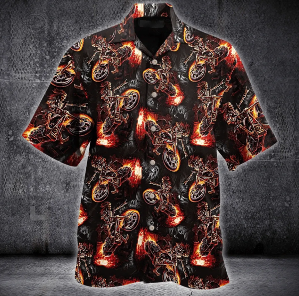 Beach Shirt Hell Skull Ride Motocycles Hawaiian Aloha Shirt