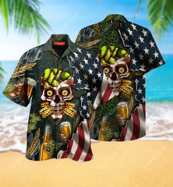 Beach Shirt High Quality Beer Skull Unisex Hawaiian Shirt