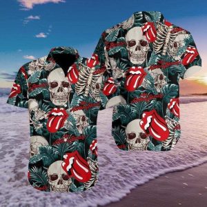 Beach Shirt High Quality Hawaiian Aloha Shirts Music Skull The Rolling Stone