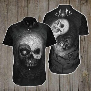 Beach Shirt High Quality Hawaiian Aloha Shirts Skull Ying And Yang