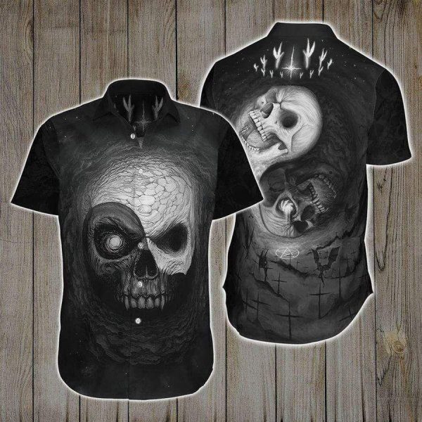 Beach Shirt High Quality Hawaiian Aloha Shirts Skull Ying And Yang