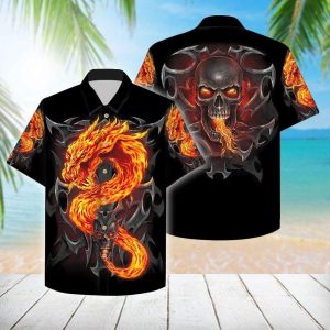 Beach Shirt High Quality Skull Dragon 3d All Over Hawaiian Shirt