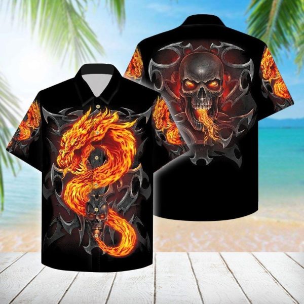 Beach Shirt High Quality Skull Dragon 3d All Over Hawaiian Shirt