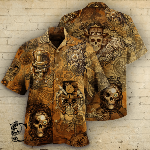 Beach Shirt High Quality Skull Steampunk Hawaiian Shirt