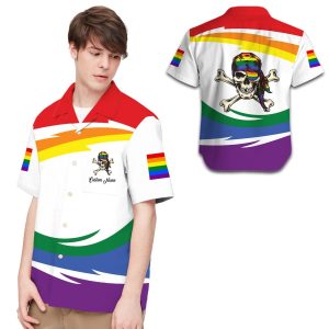 Beach Shirt Lgbt Flag Skull Custom Name Hawaiian Shirt