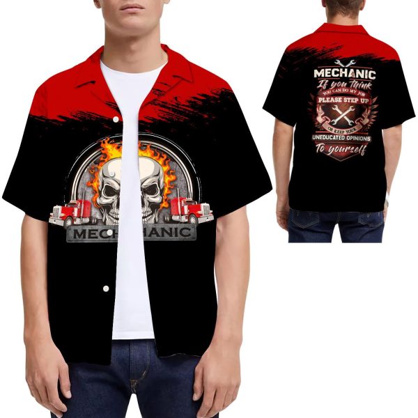 Beach Shirt Mechanic Skull Men Hawaiian Shirt For Mechanics Lovers In Daily Life