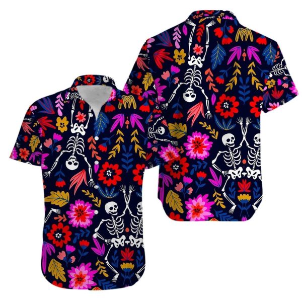 Beach Shirt Order Skull Tattoo Day Of The Dead Flowers Aloha Hawaiian Shirts