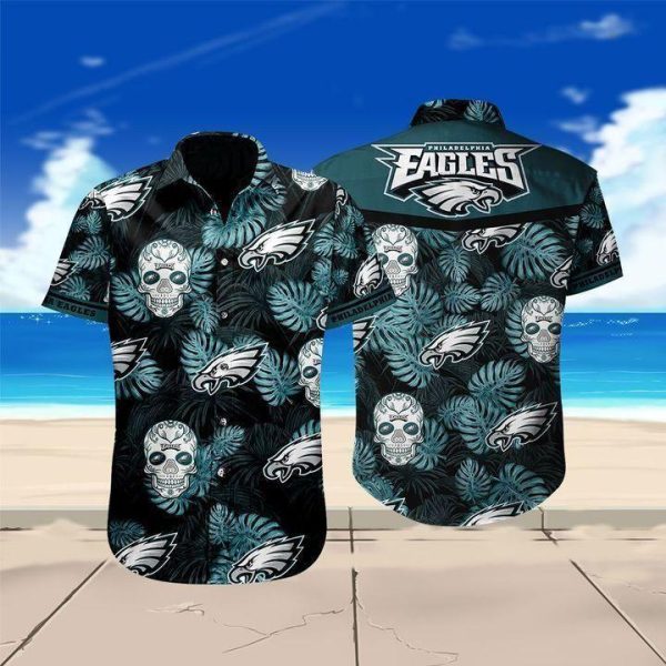 Beach Shirt Philadelphia Eagles Skull Football Hawaiian Shirt Summer Button Up Shirt