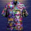 Beach Shirt Shop Awesome Colorful Skull Unisex Hawaiian Aloha Shirt