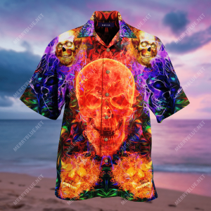Beach Shirt Shop Flaming Skull Unisex Hawaiian Shirt