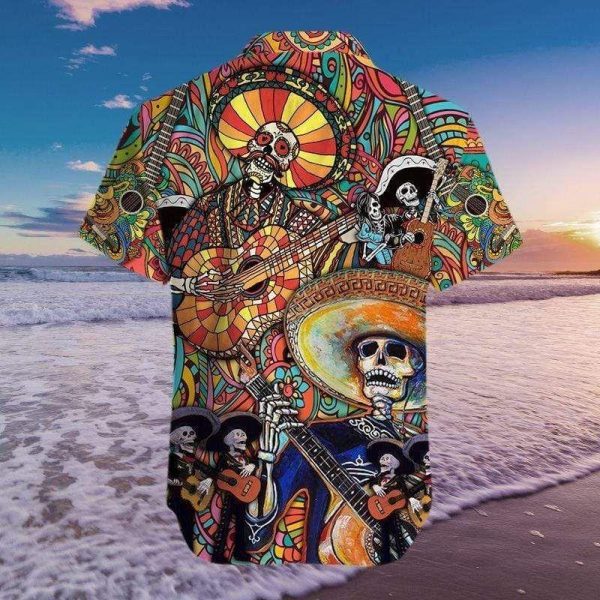 Beach Shirt Shop Lets Play A Guitar Skull Unisex Hawaiian Aloha Shirts
