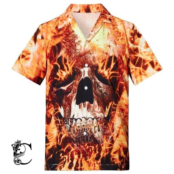 Beach Shirt Shop Mens Hawaiian Shirts Fire Skull