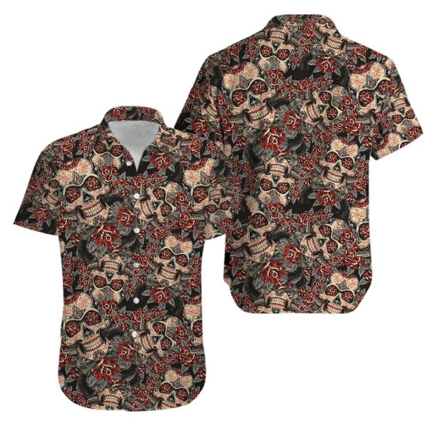 Beach Shirt Skull And Roses Sugar Skull Aloha Hawaiian Shirt