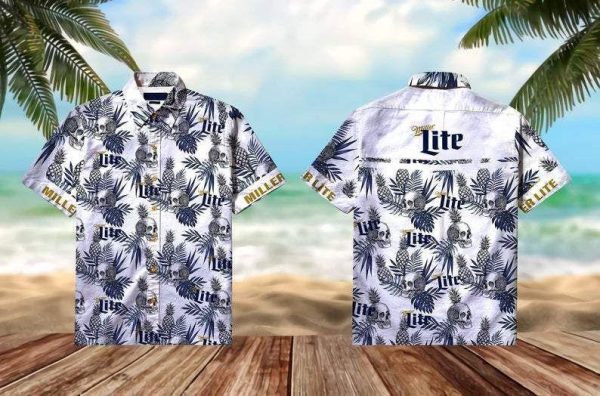 Beach Shirt Skull Miller Lite Pineapple Unisex Hawaiian Aloha Shirts