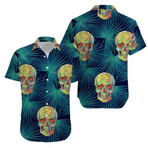 Beach Shirt Skull Tropical Green Hawaiian Aloha Shirts