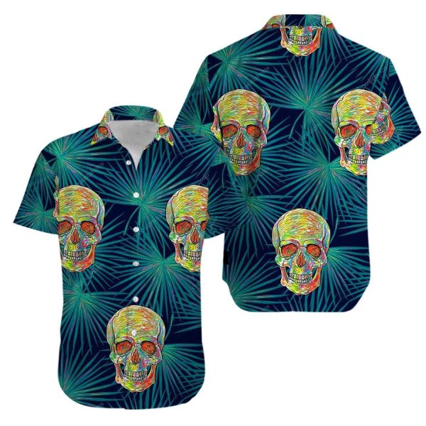 Beach Shirt Skull Tropical Green Hawaiian Aloha Shirts