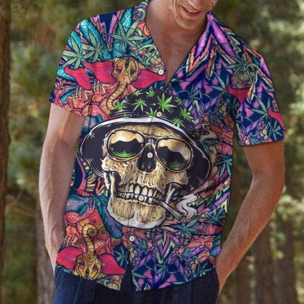 Beach Shirt Skull Weed Tropical Hawaiian Aloha Shirts