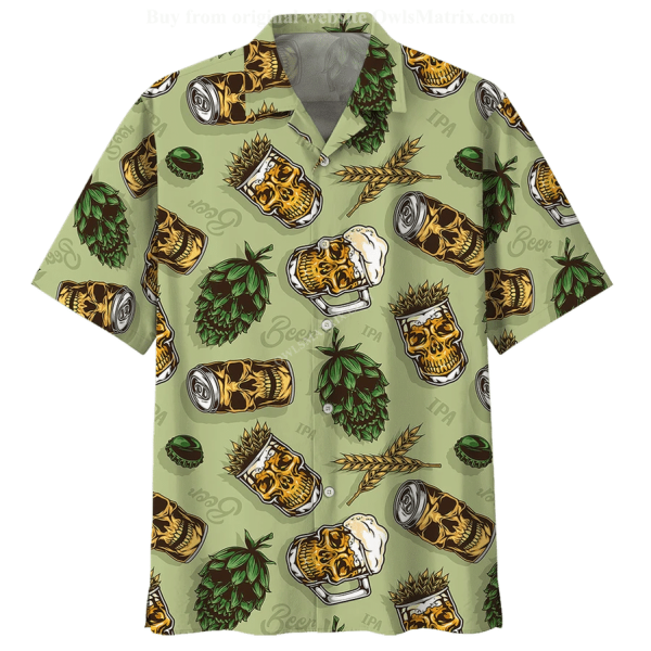 Beer Hawaiian Shirt Beer Skull Cups Wheats And Hops Aloha Shirt-1