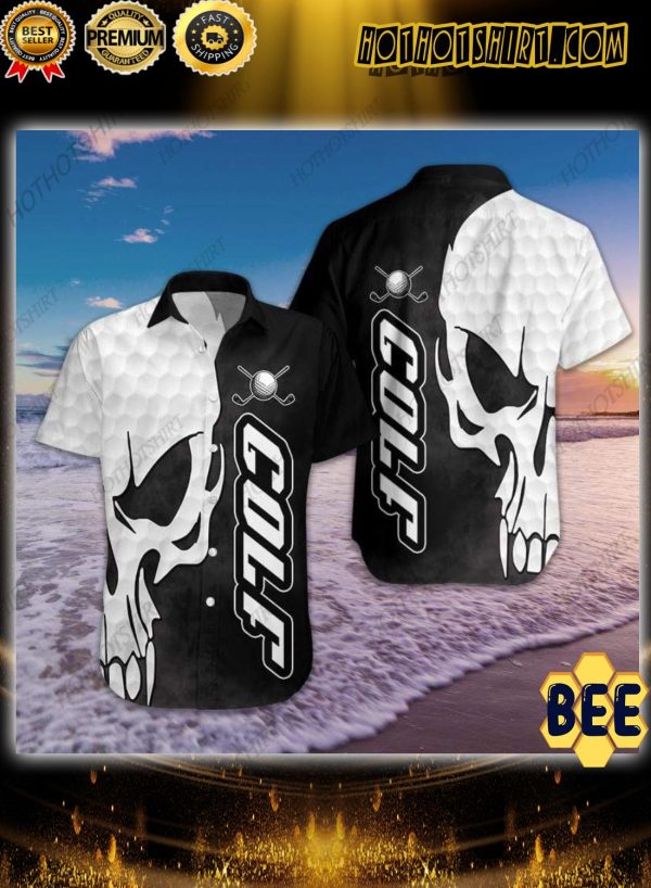 Black And White Golf Skull Trending Hawaiian Shirt-1