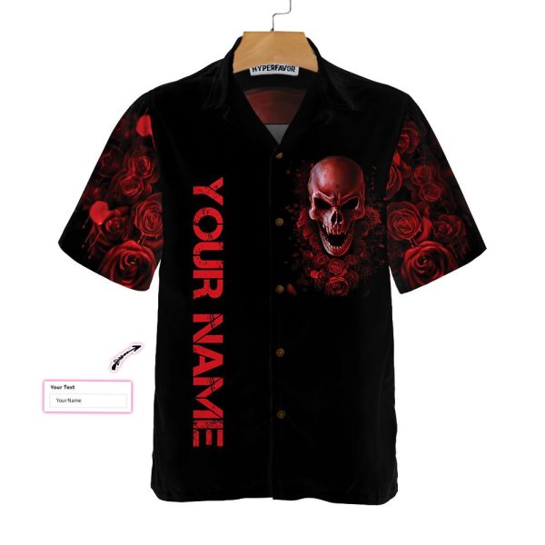 Blood Rose Skull Custom Hawaiian Shirt Red Rose Gothic