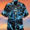 Blue Fire Skull Aloha Hawaiian Shirt