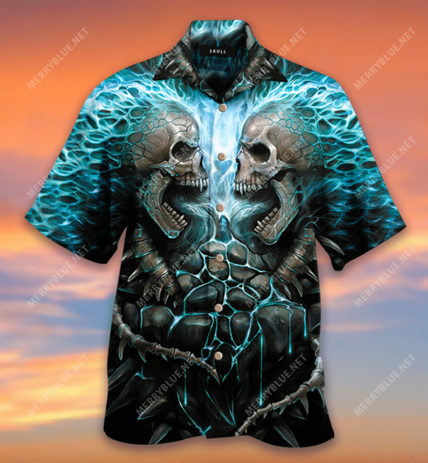 Blue Flaming Skull Hawaiian Aloha Shirts
