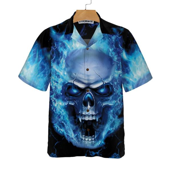 Blue Neon Skull Flame Hawaiian Shirt 3d Blue Fire Skull Shirt