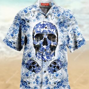 Blue Skull Hawaiian Shirt Colorful Short Sleeve Summer Beach Casual Shirt For Men And Women