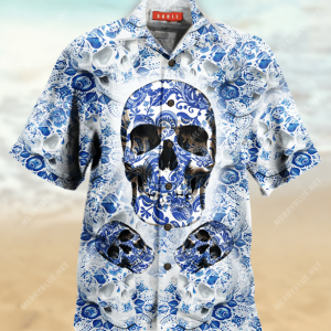 Blue Skull Unisex Hawaiian Aloha Shirts Aloha Shirts-1