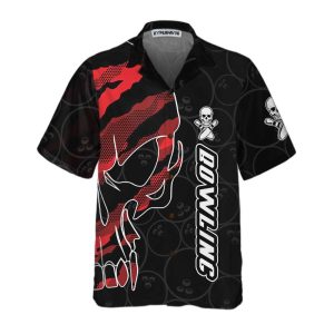 Bowling Skull Team Red Camouflage Custom Hawaiian Shirt Personalized Bowling Shirt