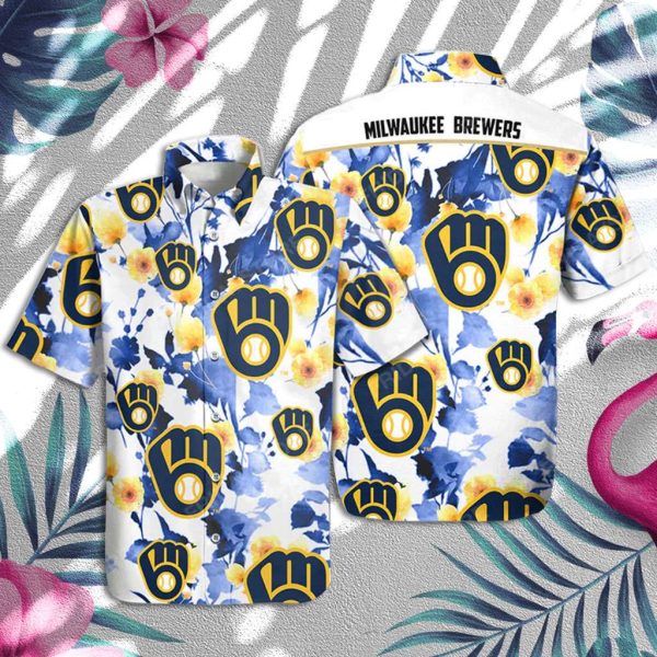 Brewers Hawaiian Shirt Brewers Symbol And Yellow Flowers Hawaiian Shirt