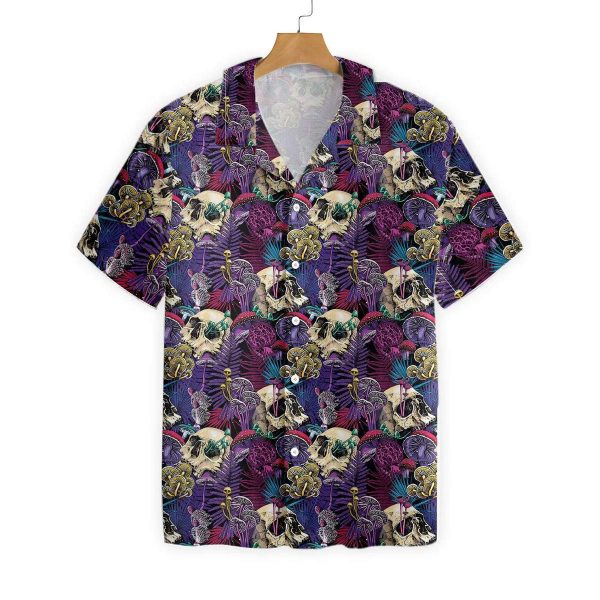 Bright Magic Psychedelic Mushrooms And Skulls Hawaiian Shirt-1