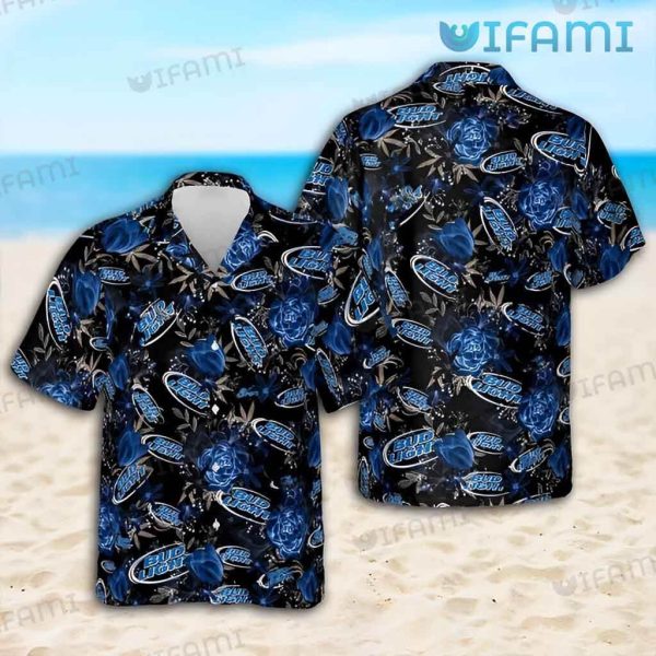 Bud Light Hawaiian Shirt Blue Roses Beer Lovers Gift