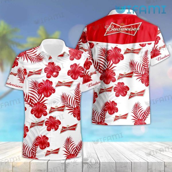 Budweiser Hawaiian Shirt Red Hibiscus Beer Lovers Gift