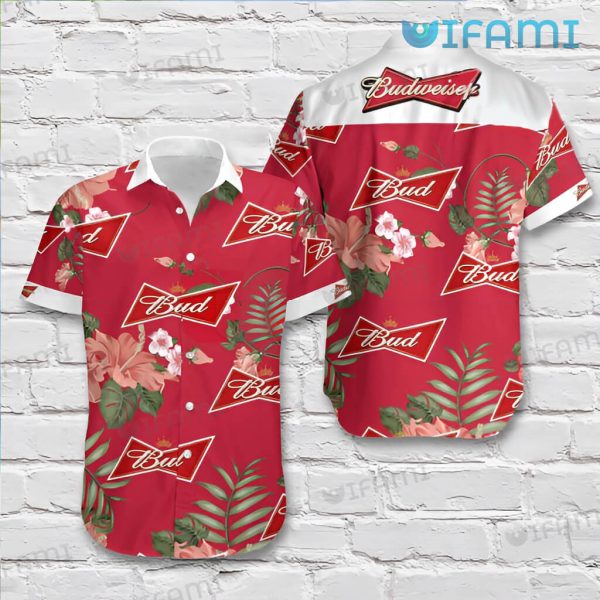 Budweiser Hawaiian Shirt Tropical Hibiscus Beer Lovers Gift