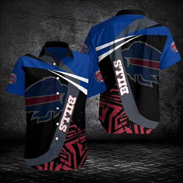 Buffalo Bills Hawaiian Shirt Black Blue Red Logo Blue Buffalo Bills Gift