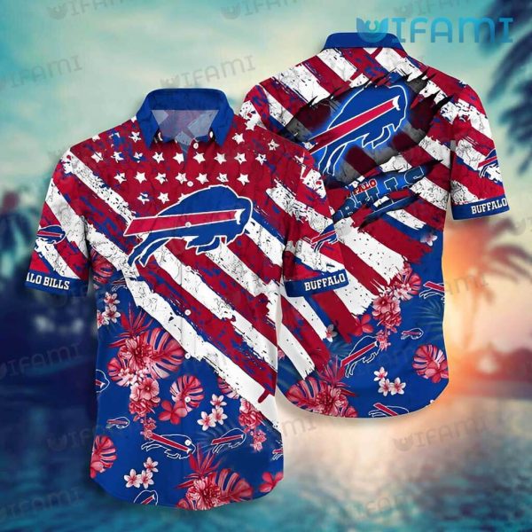 Buffalo Bills Hawaiian Shirt Usa Flag Flower Pattern Buffalo Bills Gift
