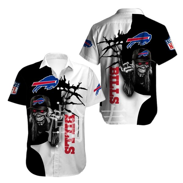 Buffalo Bills button-up shirt Iron Maiden gift for Halloween